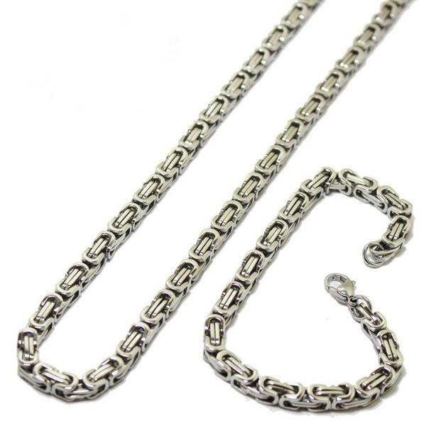 

earrings & necklace 8mm chain for men stainless steel silver color byzantine link mens necklaces and bracelet chains fashion jewelry sets