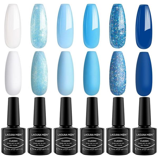 

nail gel lagunamoon 6pcs polish set blue dreamy lavender pink varnish semi-permanent for nails makeup, Red;pink