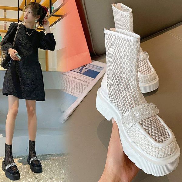 

boots summer thin women 2021 drill short shoes show high white mesh cold, Black