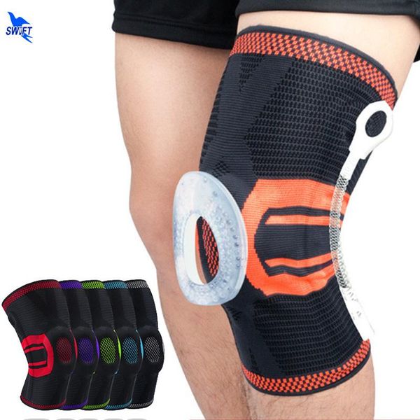 

elbow & knee pads 2 pcs patella protector brace silicone spring pad basketball knitted compression elastic sleeve support sports, Black;gray