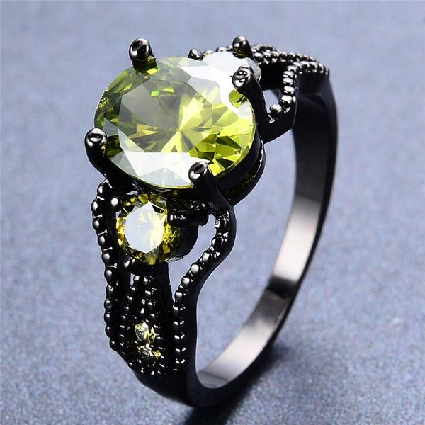 

wedding rings luxury female olive green crystal ring vintage 14kt black gold for women charm oval zircon stone engagement, Slivery;golden