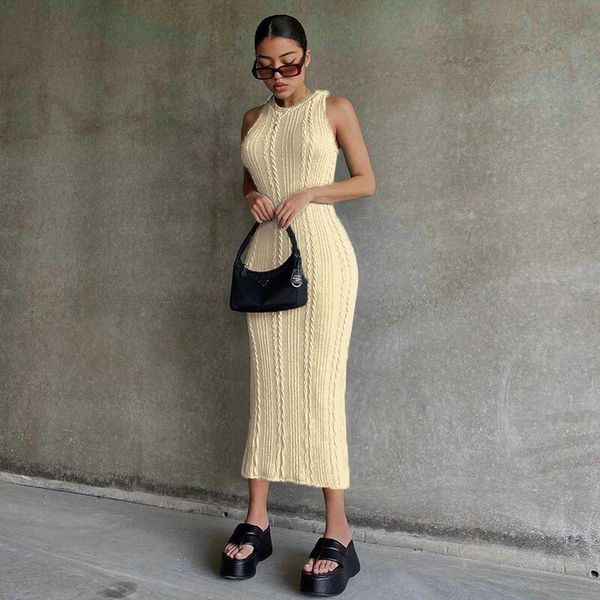 

casual dresses elegent knitted o neck tank outwear maxi sweater bandage club party elegant clothes summer y2k dress, Black;gray