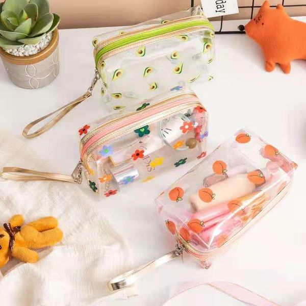 

portable cosmetic bag transparent waterproof large-capacity girl cute toiletry travel bags & cases