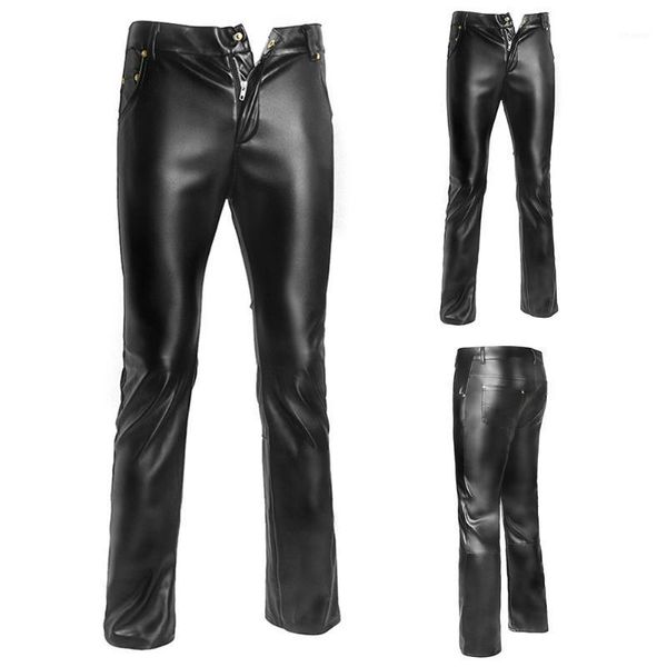 

fashion skinny leather pants men casual slim washing locomotive 2021 men's, Black