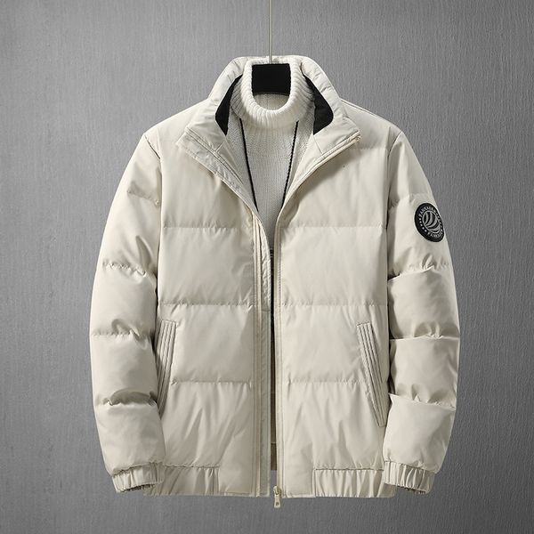

-30 degree winter men down jacket thick warm solid color stand collar loose puffer coats male casual windproof breathable, Black