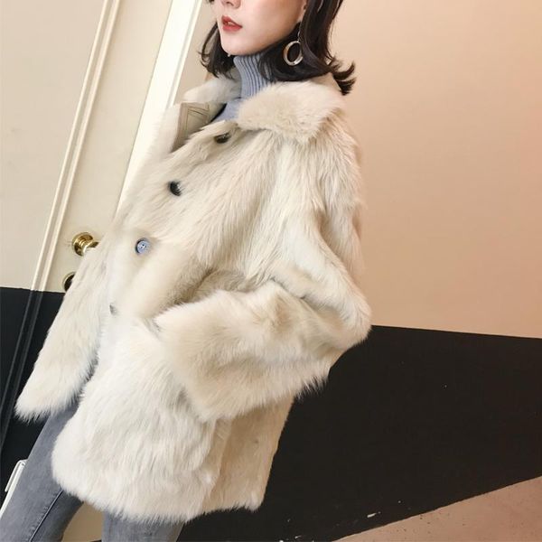 

women's fur & faux women sheep shearling jacket warm winter coat korean cute pink real abrigos mujer invierno 2021 181151 yy596, Black