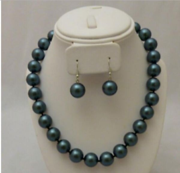 

earrings & necklace beautiful 12mm black south sea shell pearl 18" 36", Silver