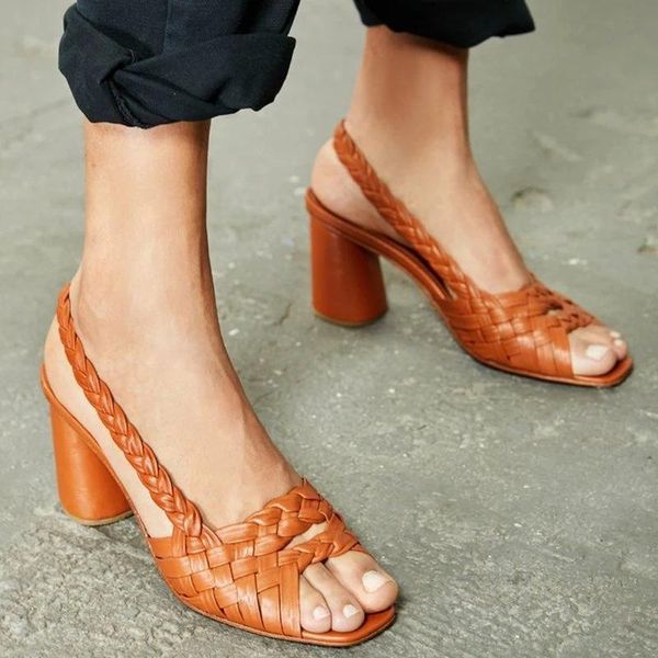 

sandals summer fashion women's open toe cross braided word buckle hollow hhigh heel shoes, Black