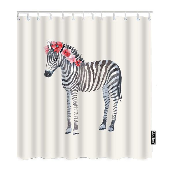 

shower curtain cute girl zebra with hibiscus flowers adorable animals african safari wild funnyshowercurtain gift for bathroom