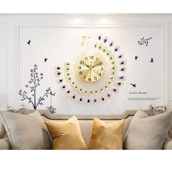 

wall clocks 3d gold diamond peacock clock metal watch for home living room decoration diy crafts ornaments gift