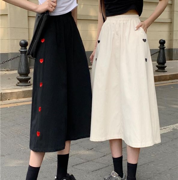 

skirts high waist love embroidery skirt mid-length women, Black