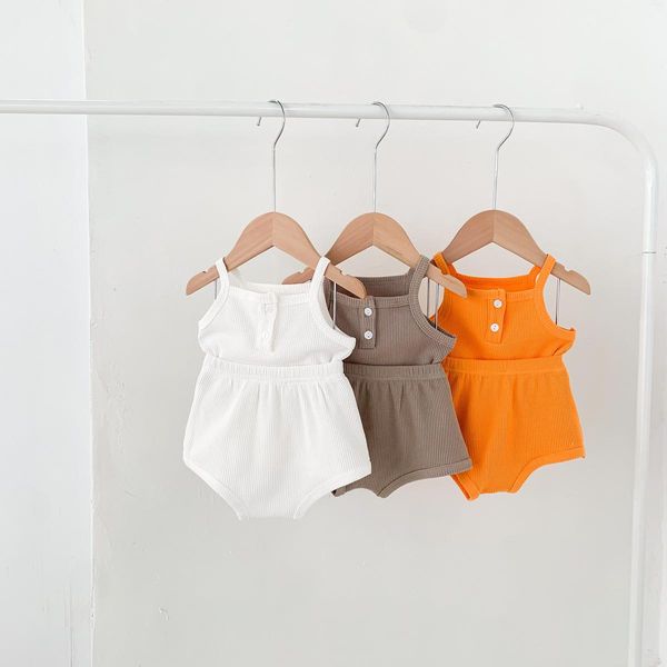 2022 Australia Coreano US INS Set di abbigliamento per bambini Waffle Cotton Canotte a maniche corte abbastanza morbide con pantaloncini caldi 2 pezzi Abiti per neonati