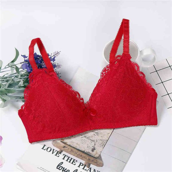 Dessous Unterwäsche Frauen japanische rosa BH Plus Größe feminine Spitze Dessous Draht frei Bralette 211217