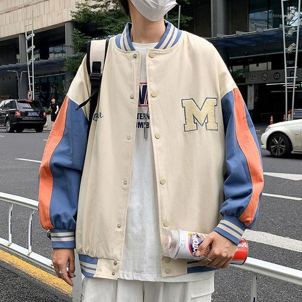 

men's jackets baseball uniform male spring and autumn couple loose stitching retro hong kong style jacket student tide brand ins casual, Black;brown