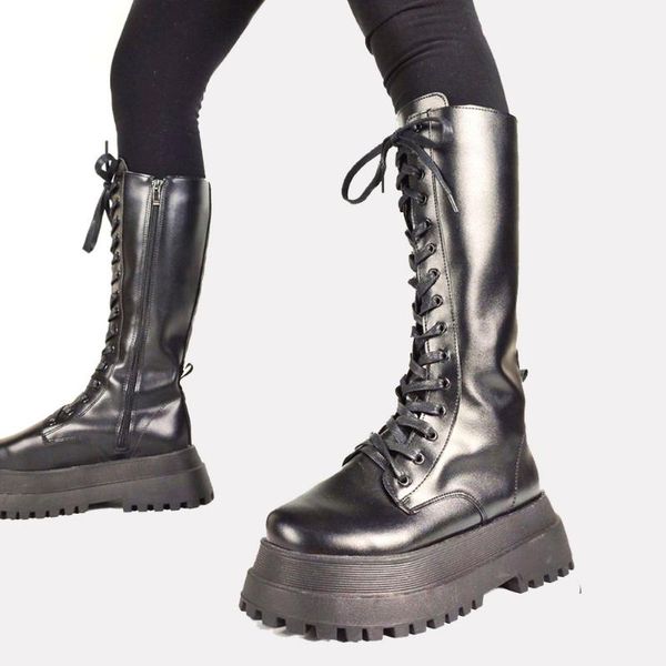 

boots brand design thick sole platform autumn winter women shoes fashionable cool handmade quality black footwear