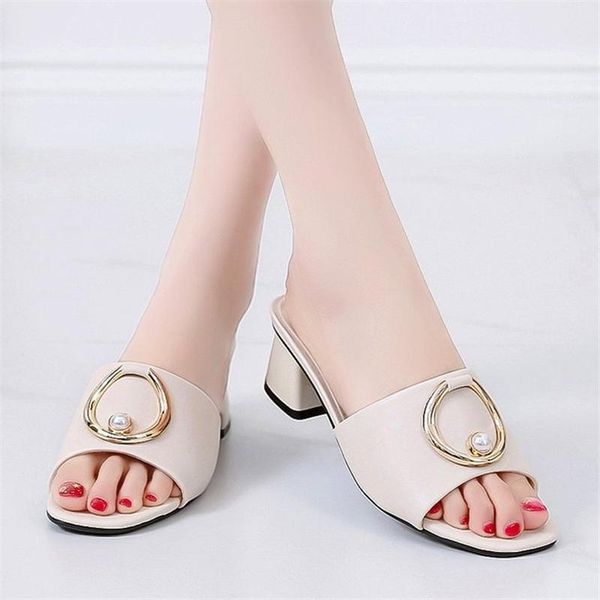 

slippers women's shoes 2021 summer style outer wear simple temperament mother fashion trend thick heel ins trendy shoe, Black