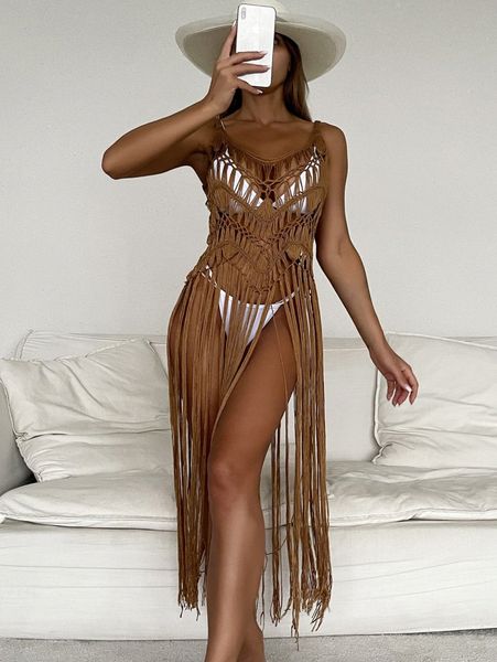 

fringe hem crochet cover up m15q#, White;black