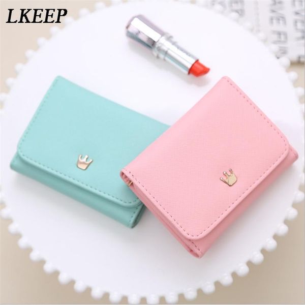 

wallets wallet women 2021 lady short crown decorated mini money purses small fold pu leather female coin purse card holder, Red;black