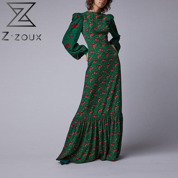 

women dress lantern sleeve print dresses long plus size flowers summer clothes fashion 210524, Black;gray