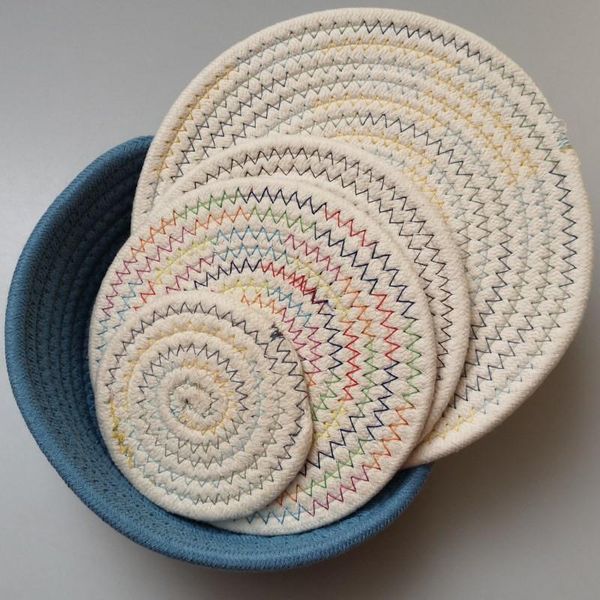 

mats & pads 1pc thicken cotton rope rainbow thread weave round drink mat placemat non-slip tableware bowl pad kitchen supplies