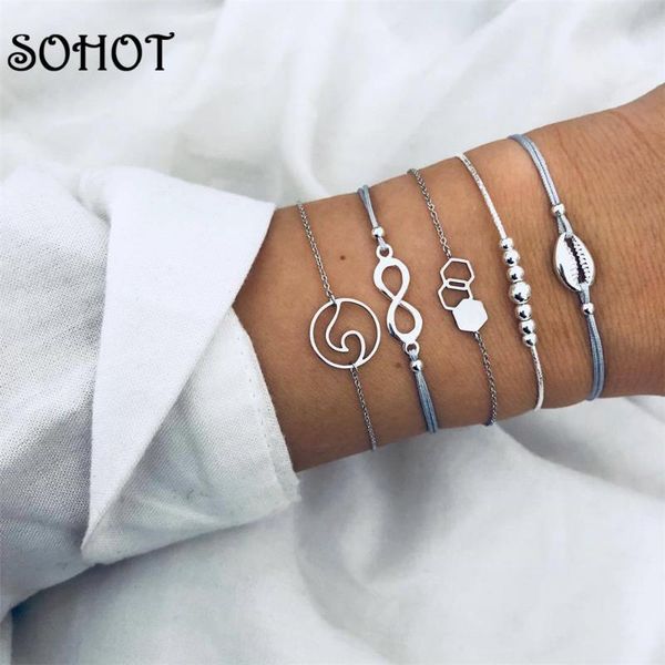 

charm bracelets so est arrived lucky 5pcs multilayer cute number 8 chic hexagon tiny silver color bead jewelry gift, Golden;silver