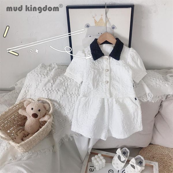 

clothing sets mudkingdom girls turn-down collar pleated cardigan solid flared shorts summer for toddler fashion casual outfits, White