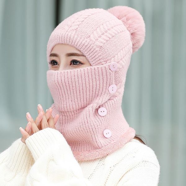 

beanies 2021 hat winter women's mask balaclava for girl scarf thick warm fleece inside knitted set hats