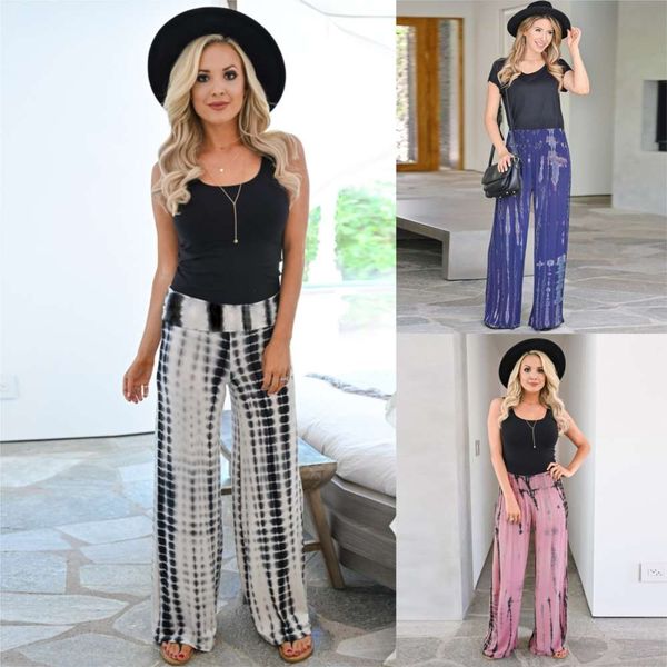 

women's tie dye printing wide leg pants casual in spring and summer, Black;white