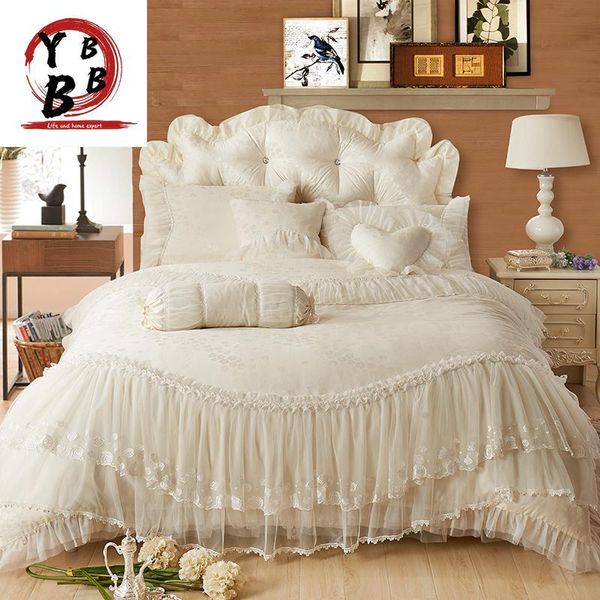 

bedding sets 100%cotton lace set king  twin bed princess korean girls white pink skirt pillowcase wedding bedclothes
