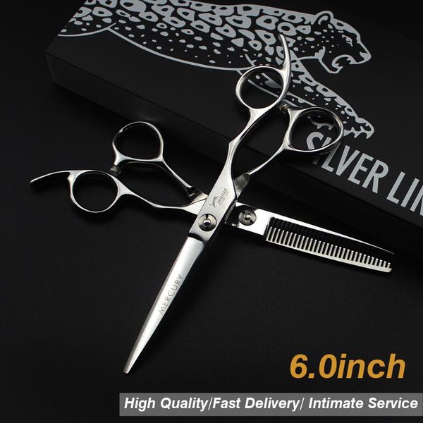 Forbici per capelli 6 Argento 440C Custodia Taglio JaGua Diradamento Barbiere Barbearia Profissional Acessorios Tigeras