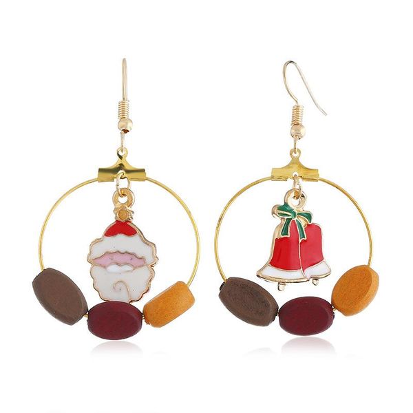 

dangle & chandelier korean style wood bead santa claus&jingle loop asymmetrical gold drop earrings for women fashion jewelry 2021 christmas, Silver