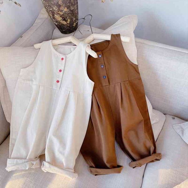 

spring summer korean style toddlers kids sleeveless jumpsuits solid color loose baby children suspenders pants, Blue