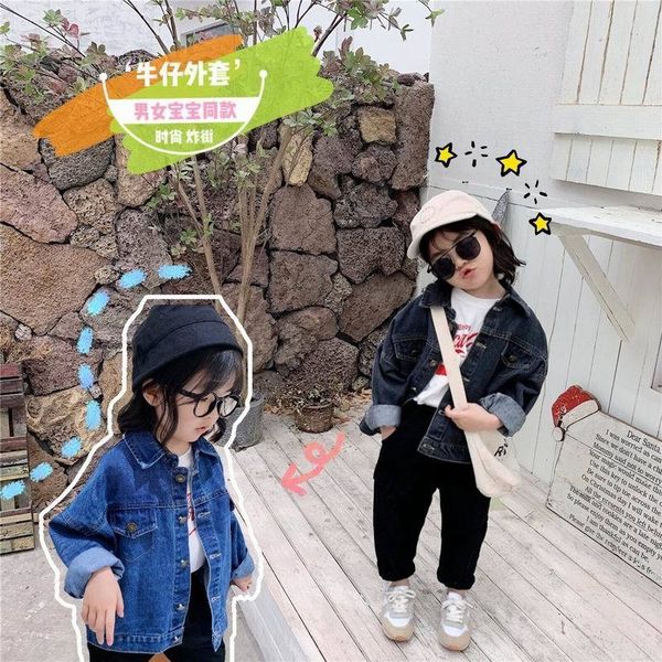 

jackets wholesale spring korean children wear boys and girls classic cool denim coat jacket black blue xj003 6ti7, Blue;gray