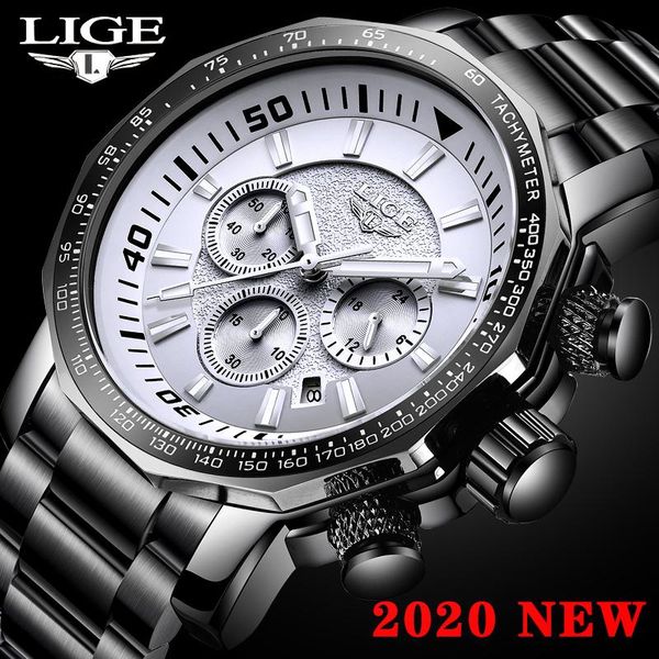

wristwatches lige men watches sport chronograph quartz watch dress military waterproof wrist relogio masculino, Slivery;brown