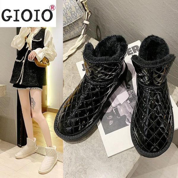 

boots 2021 design women shining lattice snow pu waterpoof ankel winter warm shoes female fur snowshoe 36-40 black&white