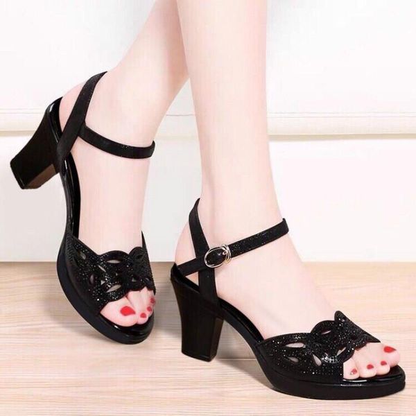 

sandals comemore 2021 thick open toe heel women's summer fish mouth shoes high heels black mother women