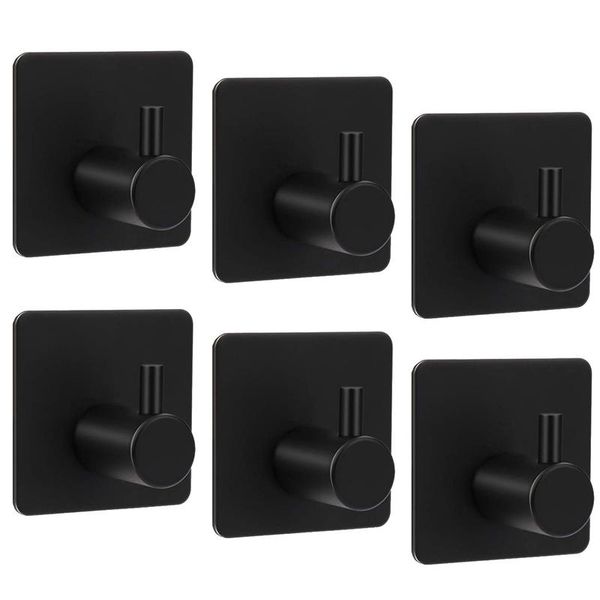 

adhesive hooks, stainless steel wall hook heavy duty coat key robe towel hooks for hanging bathroom home kitchen office, black ( & rails