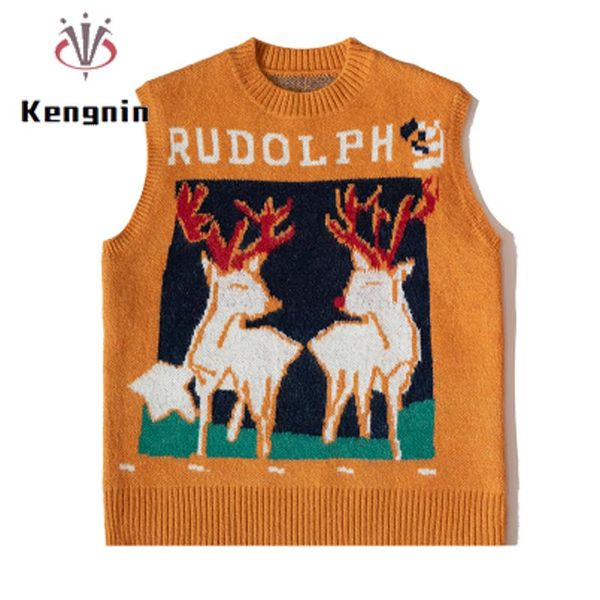 

women's vests winter women knitted vest ladies loose sleeveless christmas sweater print elk xmas casual pullovers female ks555, Black;white