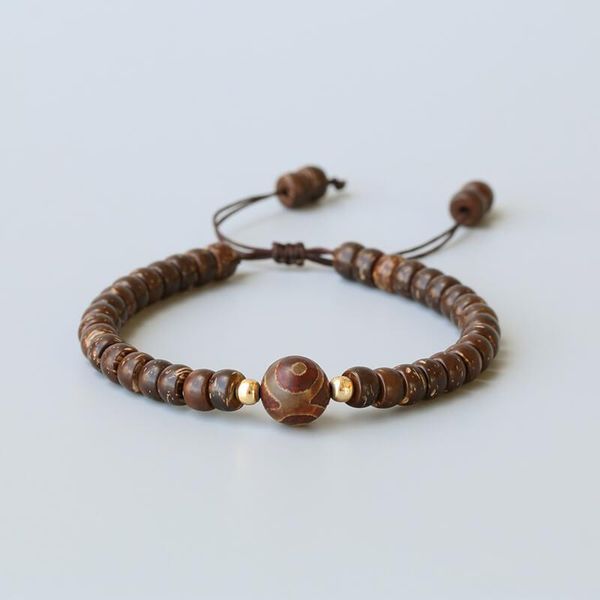

beaded, strands natural coconut shell three eyes tibetan stone rope bracelet for men women yoga chakra anti-evil jewelry drop, Black