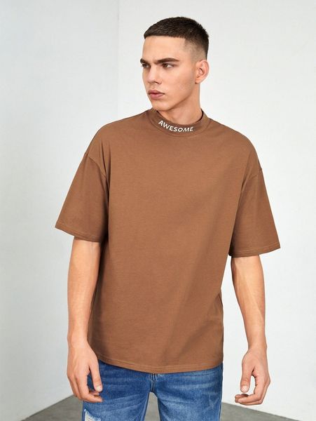 

men mock neck letter graphic drop shoulder tee q2lq#, White;black