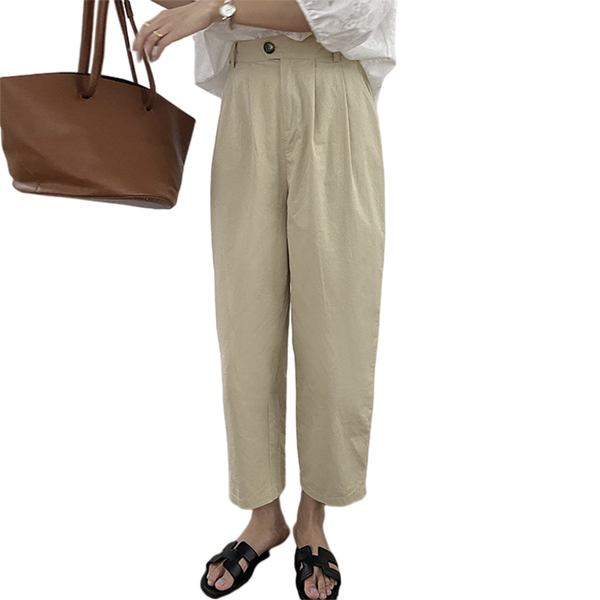 

women's pants & capris basic khaki high-waisted wide-leg cropped trousers pleated casual thin traffic vintage straight women cargo, Black;white