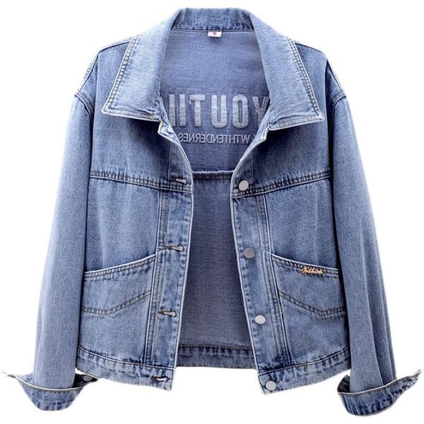 

women's jackets 2021 spring autumn denim women coat long sleeve turn-down collar jacket for woman jeans slim xz359, Black;brown