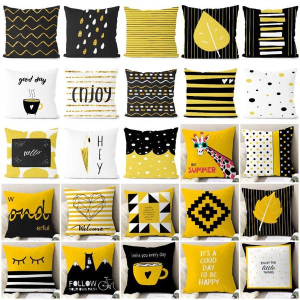 

cushion/decorative pillow creative yellow black white geometry pillows case cartoon kids room decorative cushions cover nodic simple sofa th