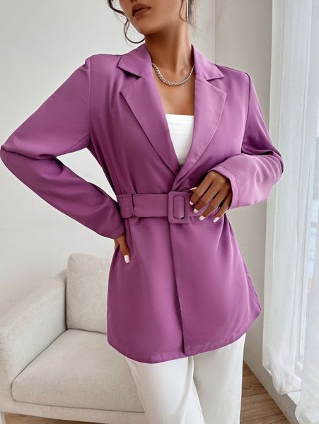 

solid lapel neck belted blazer i9gw#, White;black