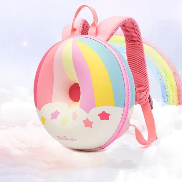

storage bags kids backpack, large capacity cartoon doughnut shaped school bag shoulders for boys girls