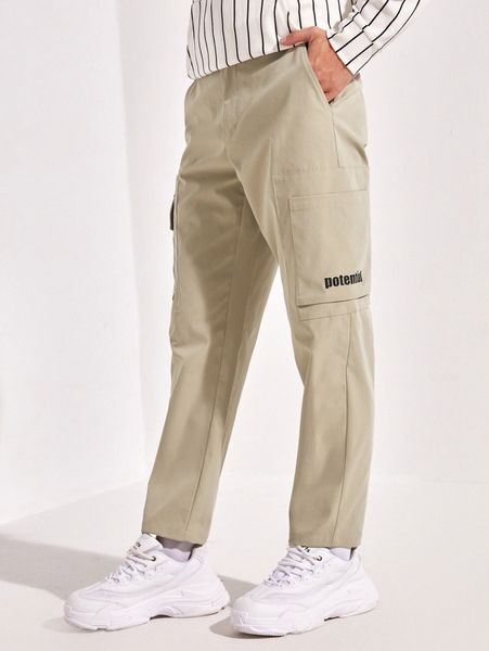 

men letter graphic pocket side pants p9m2#, Black