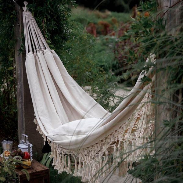 

camp furniture 200cm * 150cm hammock boho style brazilian macrame fringed deluxe double net chair indoor hanging swing home decor
