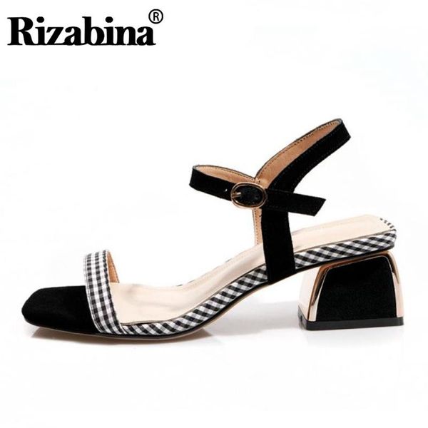 

open toe summer sandals women real leather buckle thick heels shoes office ladies daily brand size 34-39, Black