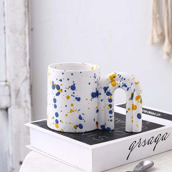 

mugs 2021 ins creative rainbow handmade sprayed dot mug hand painted ceramic milk cup irregular coffee cups birthday gift