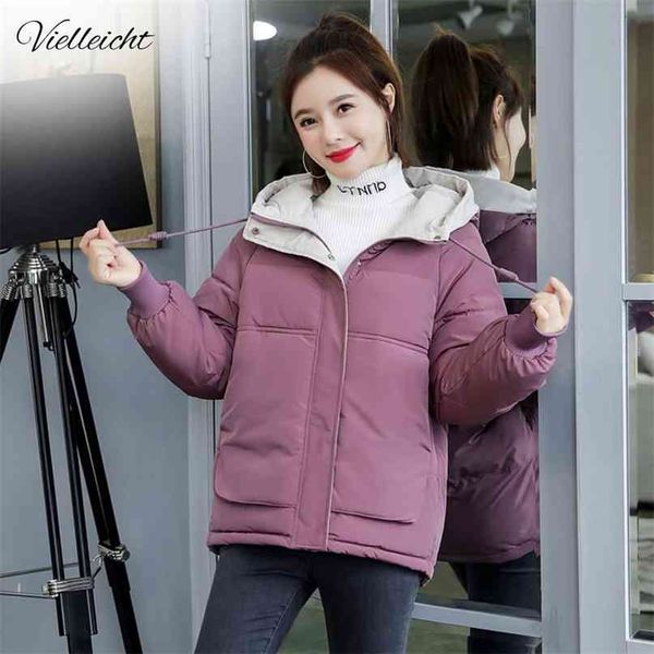 

vielleicht women winter jacket loose parkas patchwork thickening warm coat hooded female down cotton-padded short 210923, Black